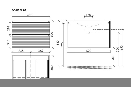 Тумба под раковину Sancos FOLK FL70ES 70х40 подвесная цвет серый - фото 2